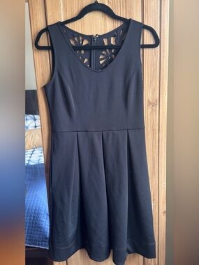 Black Mini Skater Dress with Laser Cut Back Detail - Size 6